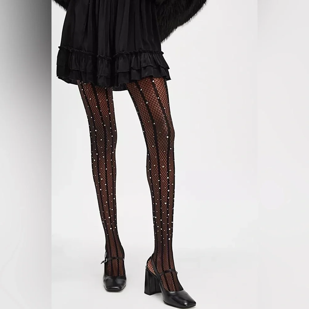 Free people X high heel jungle strobe glitter fishnet tights one size new in